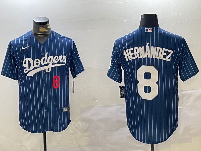 Men Los Angeles Dodgers #8 Hernandez Blue Stripe Game 2024 Nike MLB Jersey style 11204->los angeles dodgers->MLB Jersey